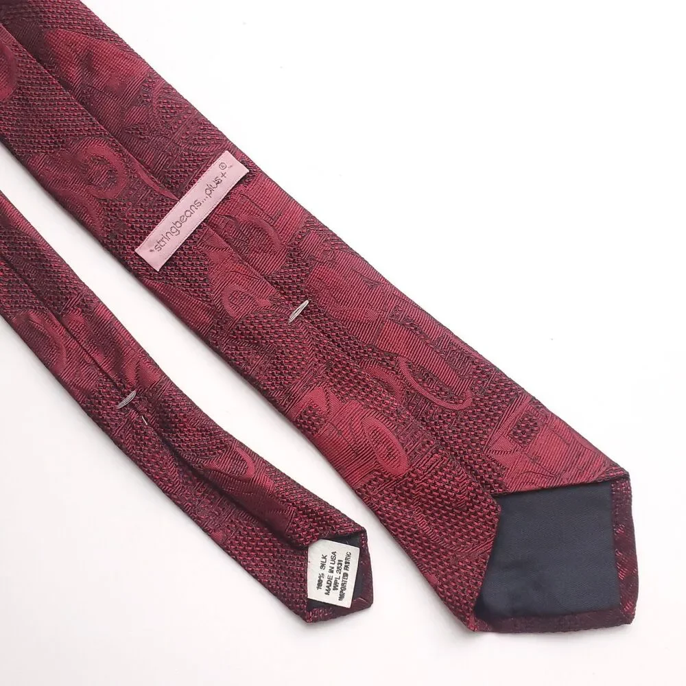 Vintage Silk Tie Antique Cars Bicycles Red Black 2.75 x 55 Stringbeans Plus - Picture 2 of 7